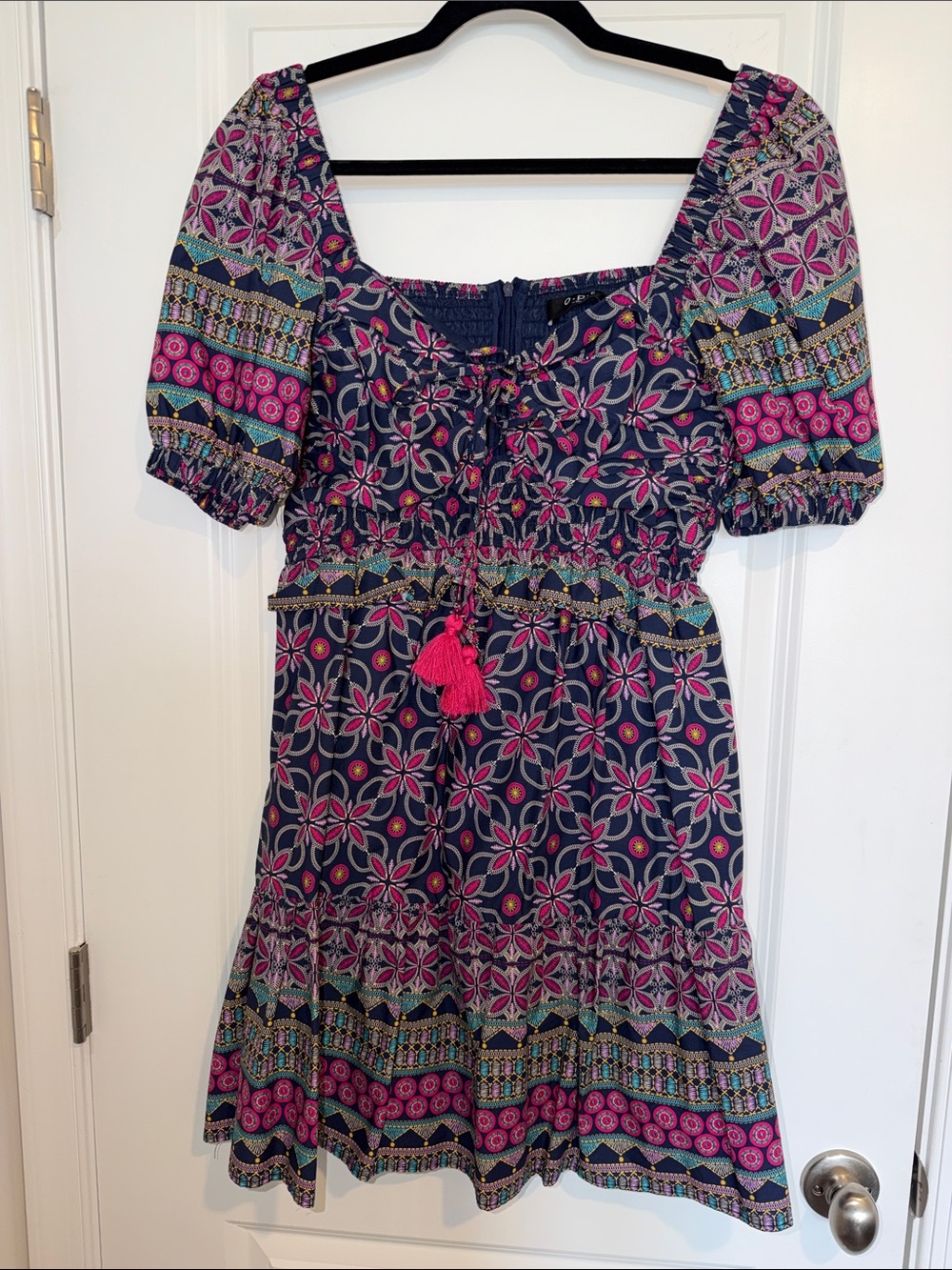 o.p.t Floral Printed Navy and Pink Short Dress - Picture 5 of 10